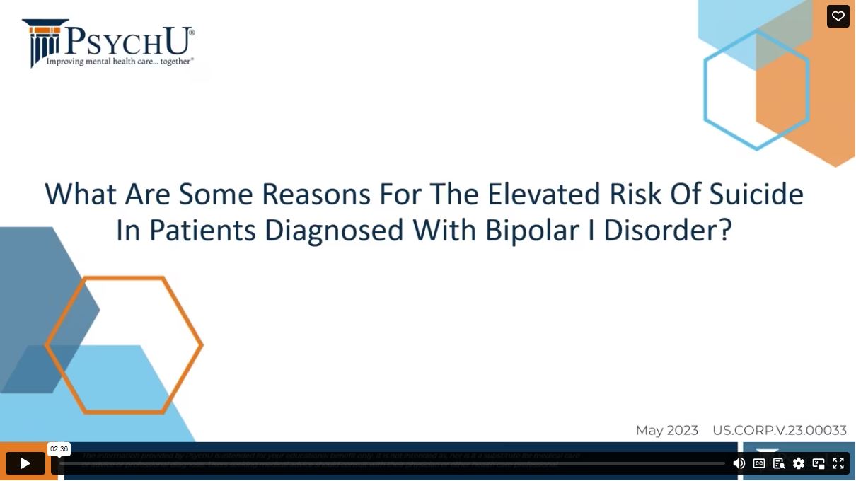 Hot Topics In Bipolar: Reasons For The Elevated Risk Of Suicide In Patients Diagnosed With Bipolar I Disorder